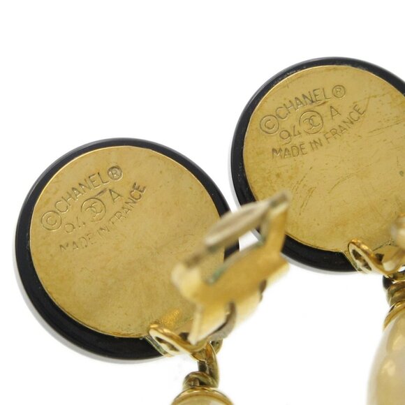 Chanel Artificial Pearl Dangle Earrings Clip-On Black 94A 19015 - Picture 4 of 6